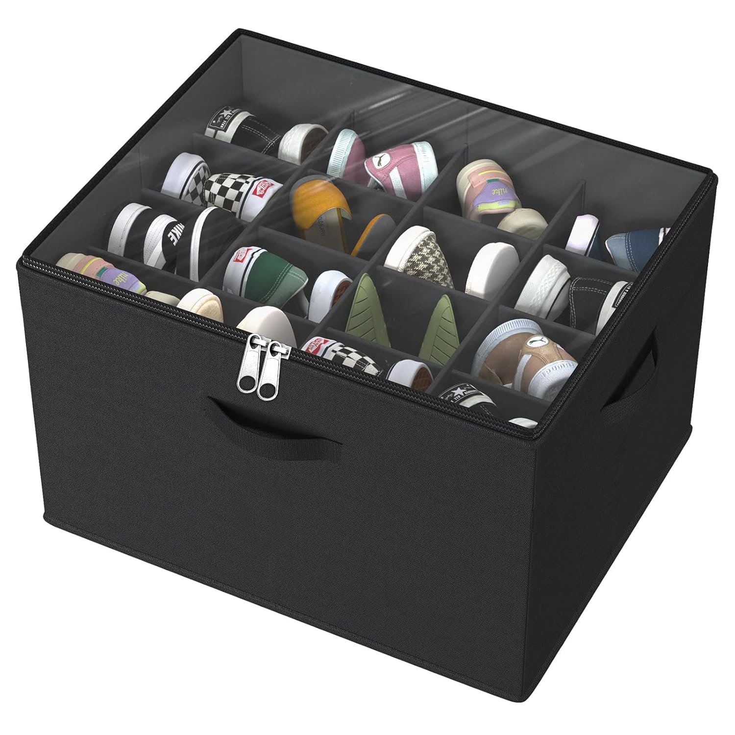 RELEMTRA shoe protecter basket box 16 Compartment Large Shoe Storage Box Stackable & Foldable Shoe Organizer Under-Bed Storage for Sneakers, Heels, Sandals & More