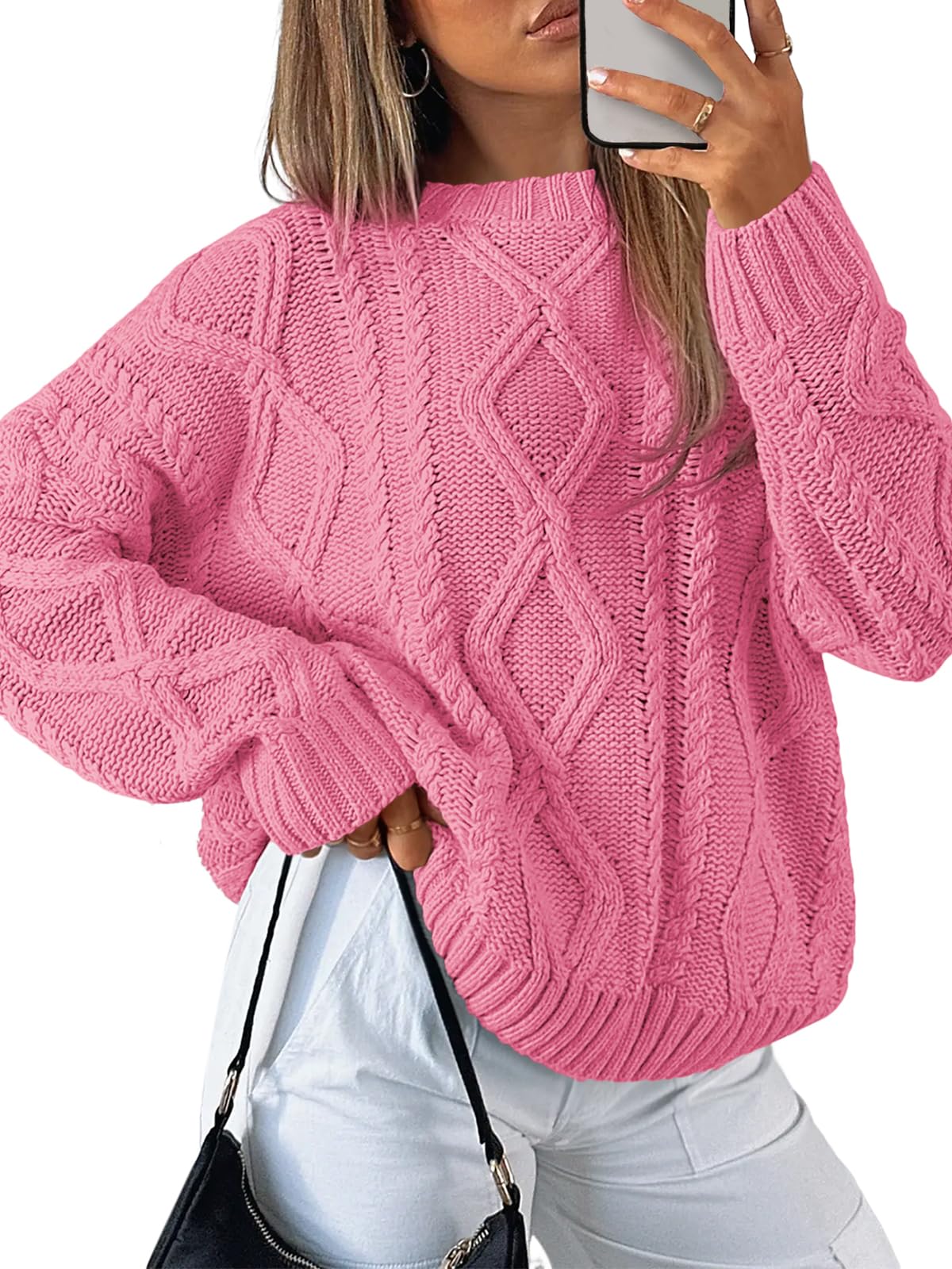 Trendy QueenWomen's Oversized Cable Knit Crewneck Sweaters