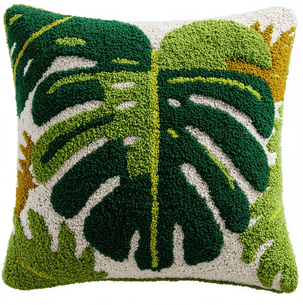 Kitquiver Latch Hook DIY Pillow Kit,Leaf Handmade Cushion Cover 43X43Cm
