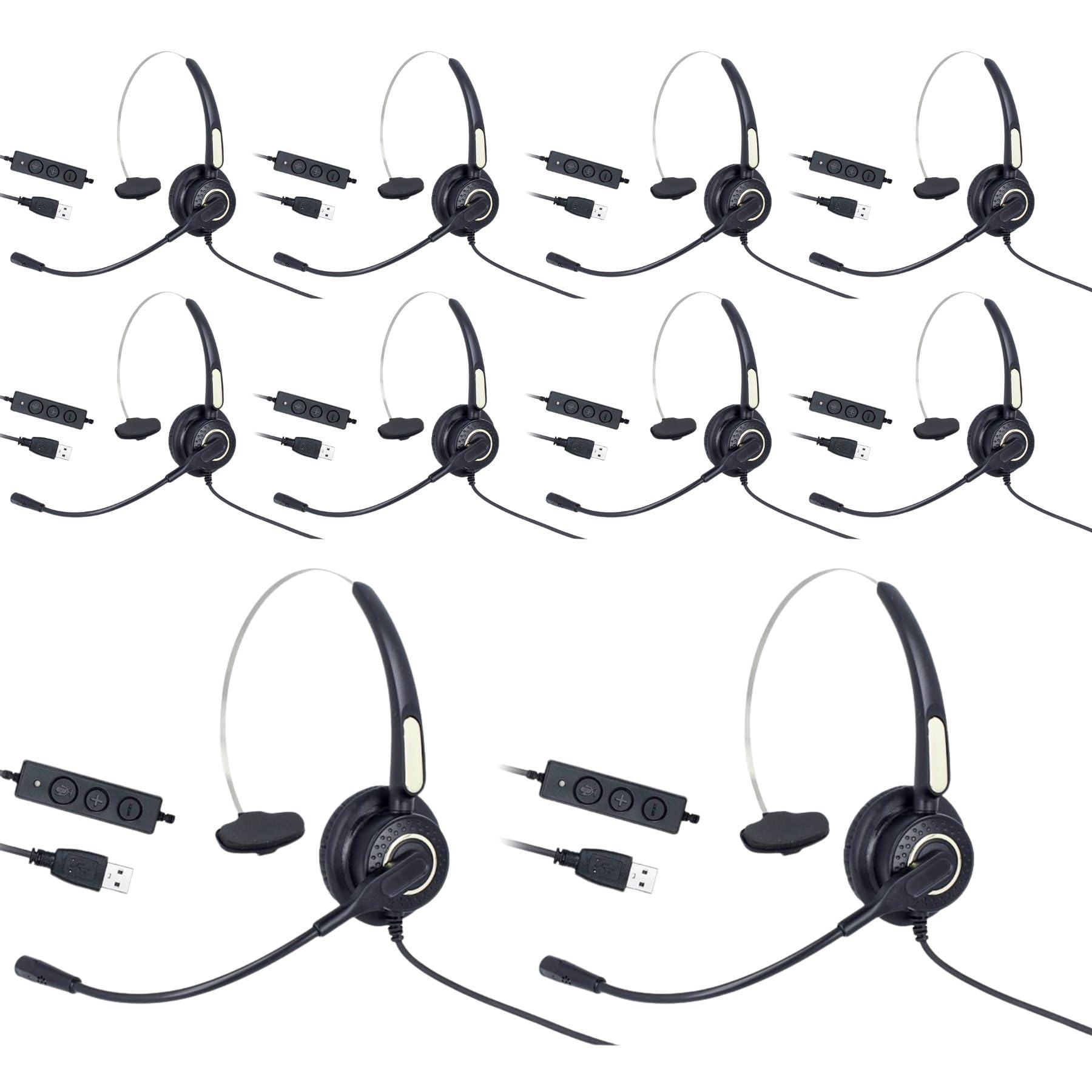 LEDLUX 10 sztuk Zestaw słuchawkowy z mikrofonem USB Profesjonalny zestaw słuchawkowy do komputera PC Notebook Biuro Call Center Skype Business