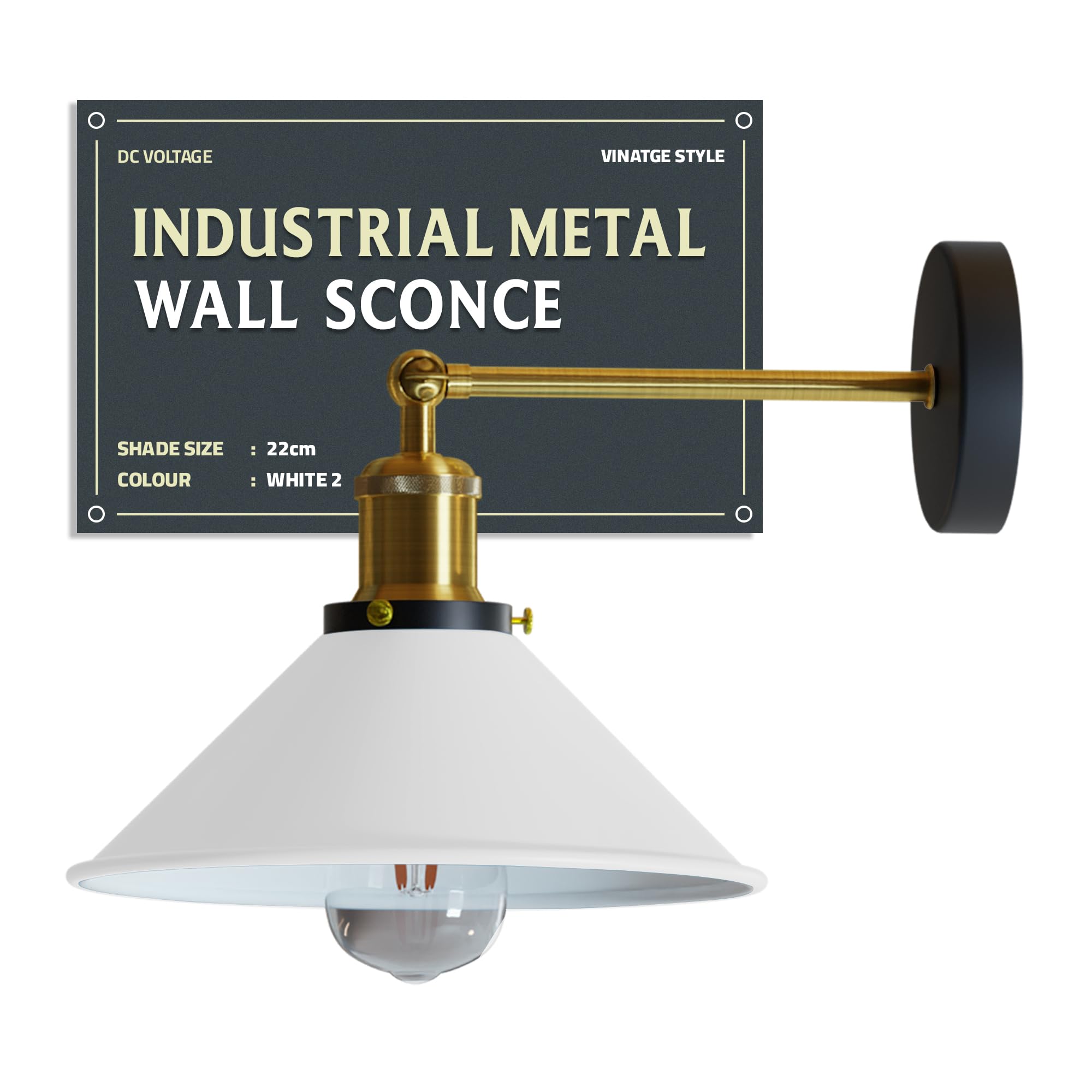 White Industrial Wall Lights, Vintage E27 Wall Lamps, Wall Sconce Lights