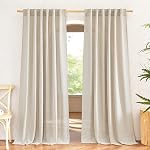 NICETOWN Linen Sheer Curtains 84 inches Long Light Filtering for Living Room, Flax Linen Semi Sheers Privacy Protect Rod Pocket & Back Tab Window Treatment for Bedroom, 52 Wide, Natural, 2 Panels