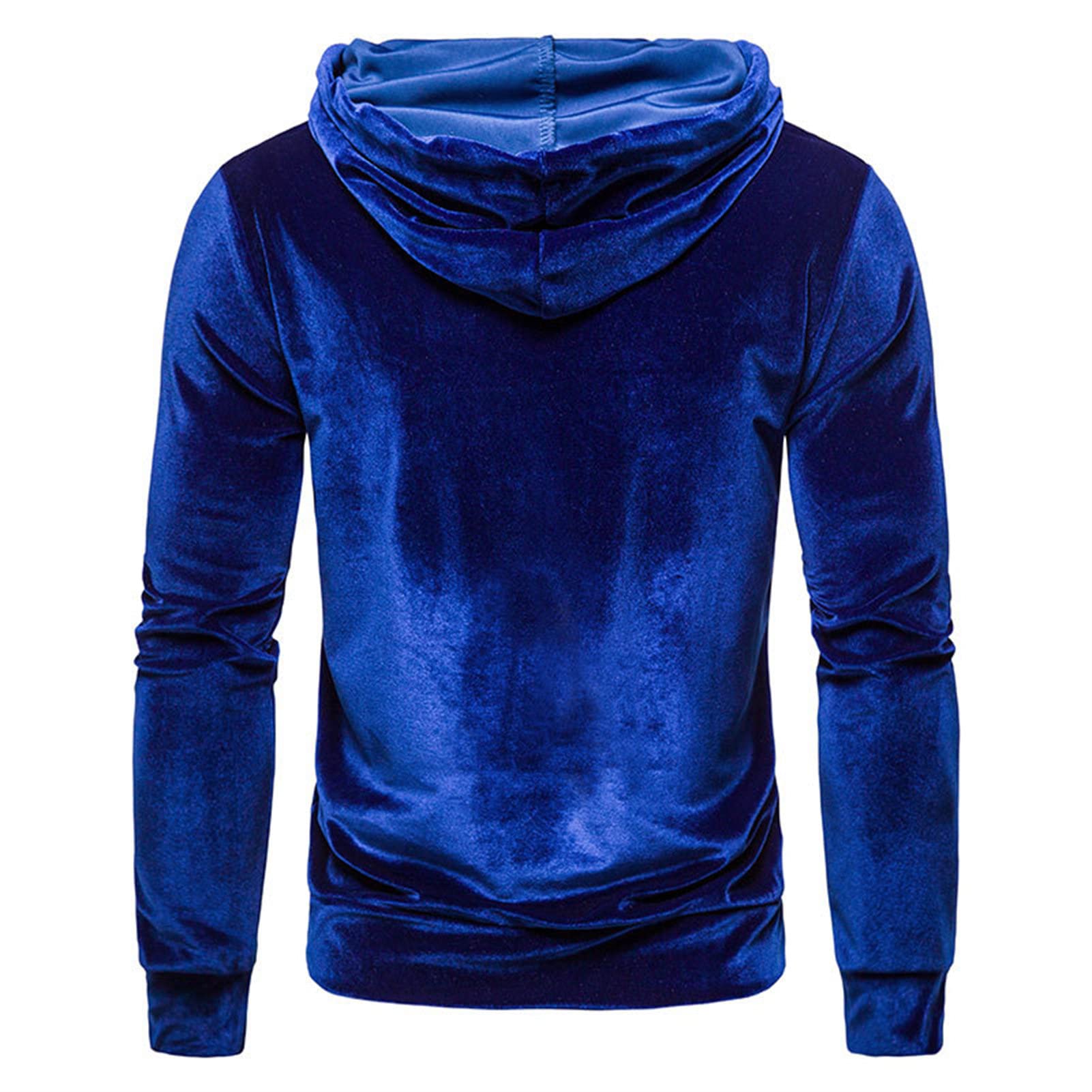 Maiyifu-GJ Men's Color Block Hooded Velour Jacket Casual Long Sleeve Velvet Velour Hoodies Retro Hip Hop Sweatshirt Pullover (Blue,Large)
