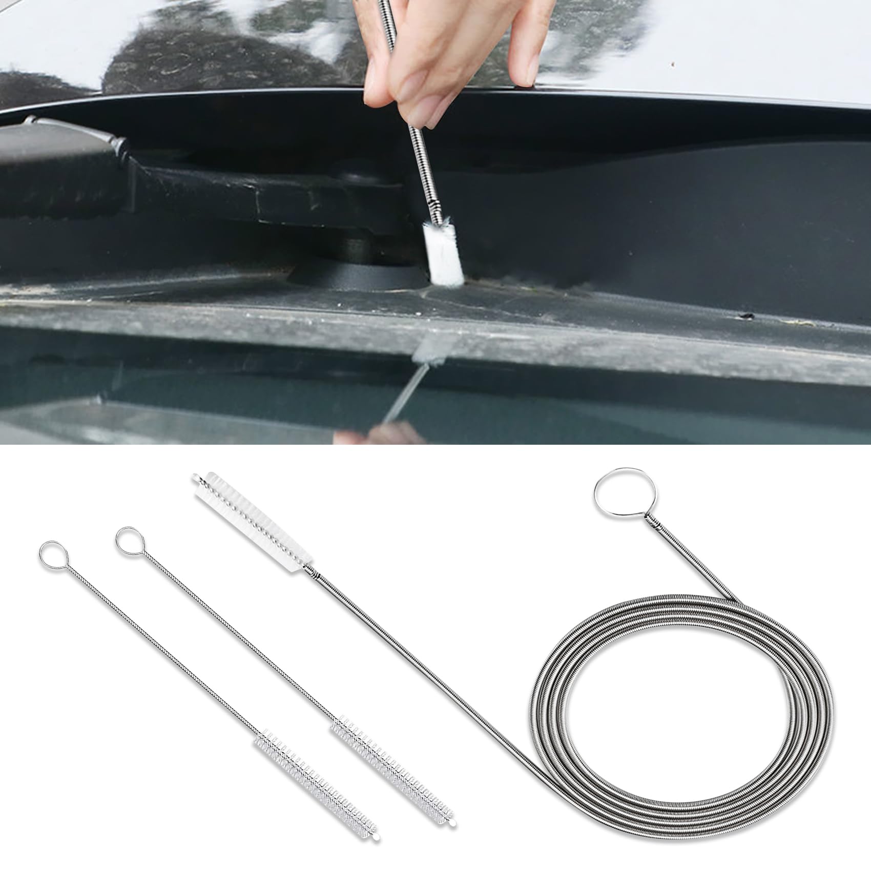 WINUERK Auto Sunroof Drain Cleaning Tool, 61 Inch Flexible Long Pipe Cleaner for Car with 2Pcs 7.9 Inch Cleaning Brush, Universal Slim Hose Pipe Brush for Car Sunroof Drain Holes-image-8