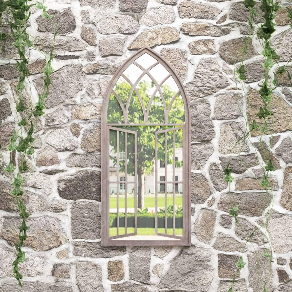 Miroir De Jardin en Fer, Style Décoratif Extérieur, Miroir Mural Miroir Entrée, pour Jardin/Terrasse/Balcon, Couleur Sable, 100x45cm