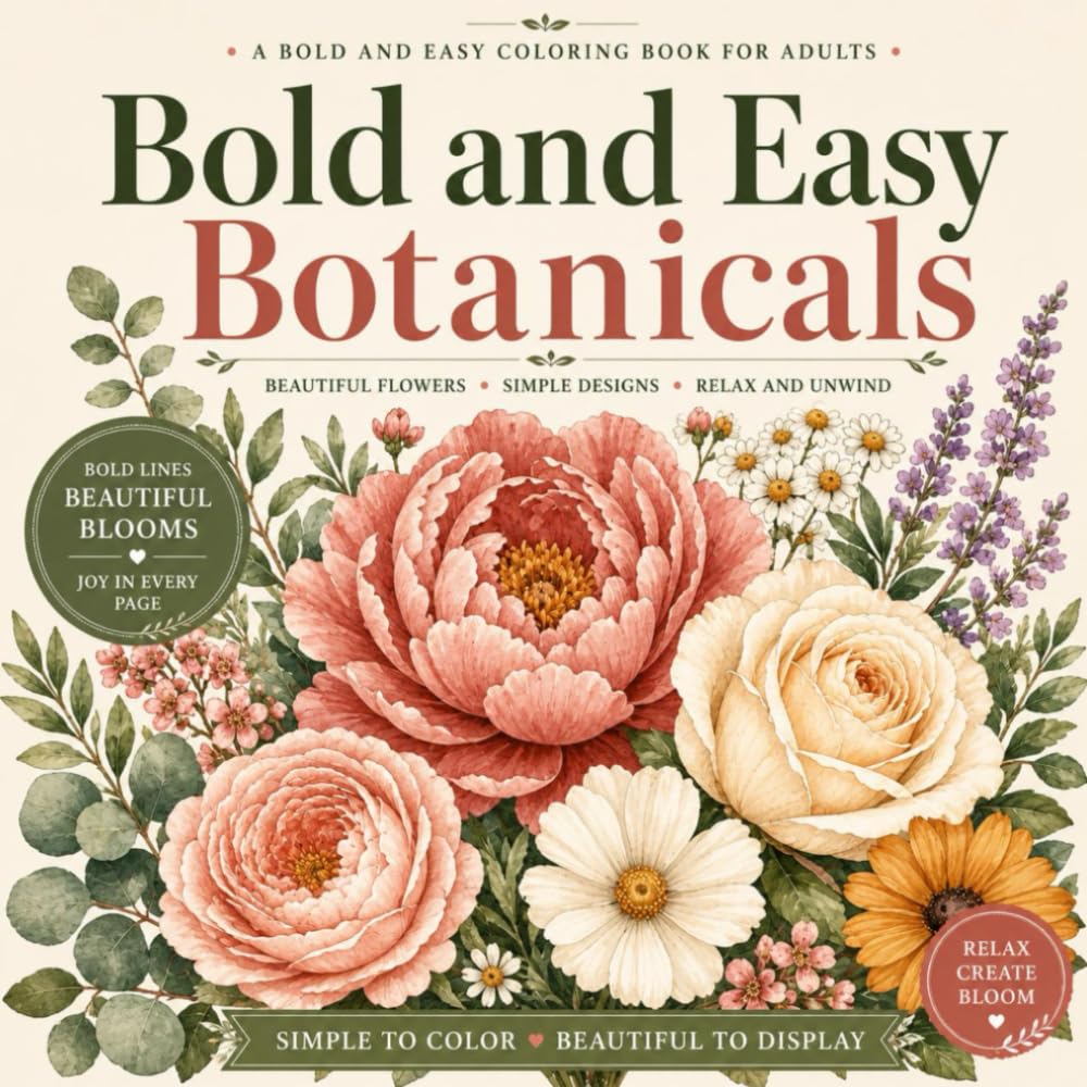 Easy Coloring Book for Adults: Stress Relief Floral and Botanical Designs for Beginners