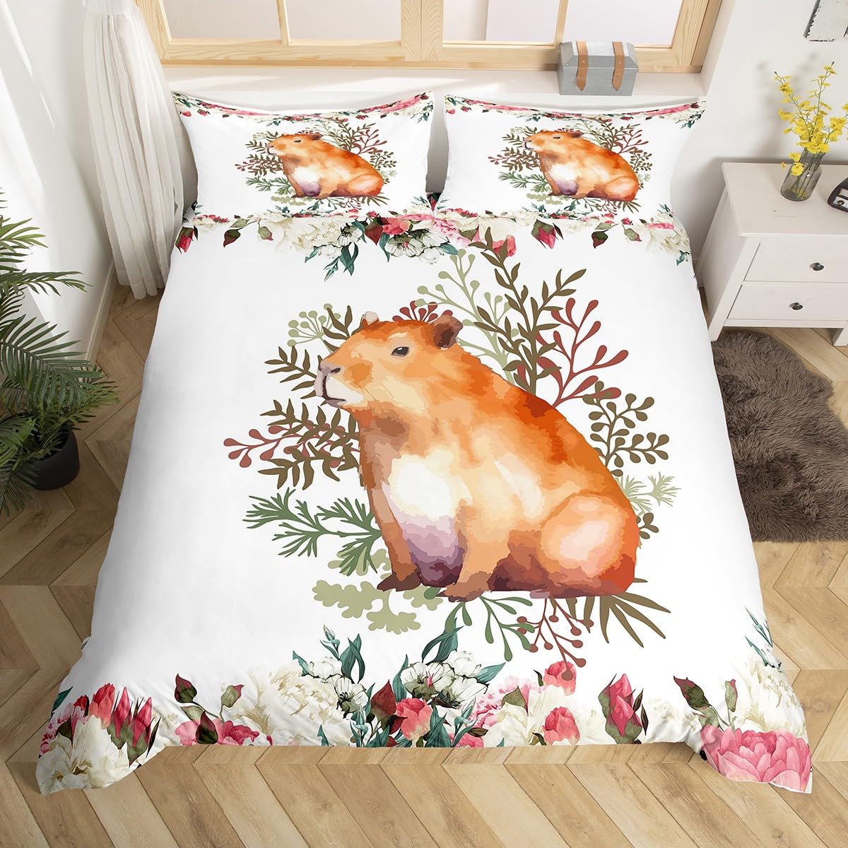 Ensemble de literie capybara anti-plis et parure de lit douce pour grand lit