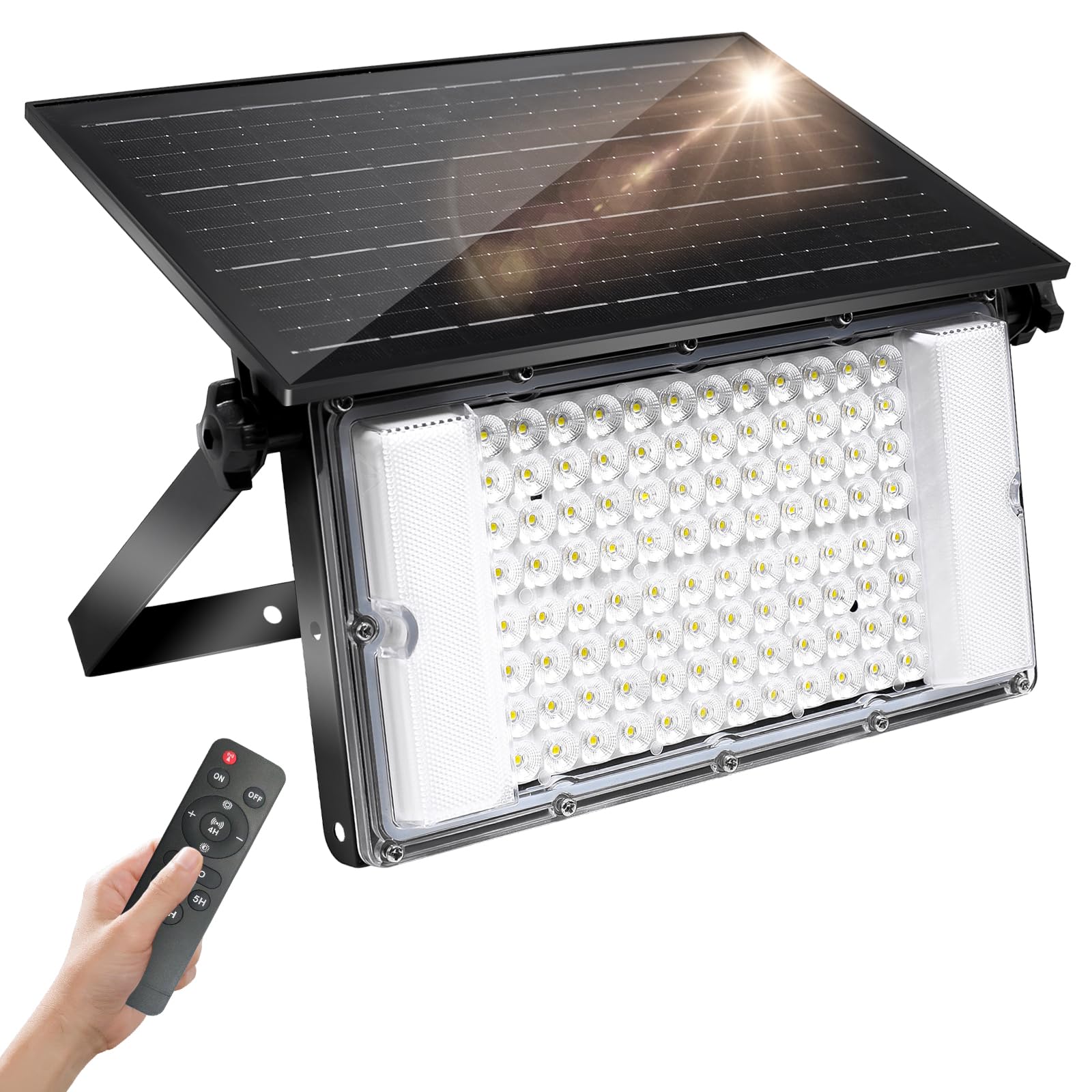 CREATESTAR Solar Flood Lights Outdoor with Motion Sensor, 100W Solar Spot Light 6000mAh with Remote Control, IP65 Waterproof Solar Lights for Garden, Garage, Courtyards, Patio