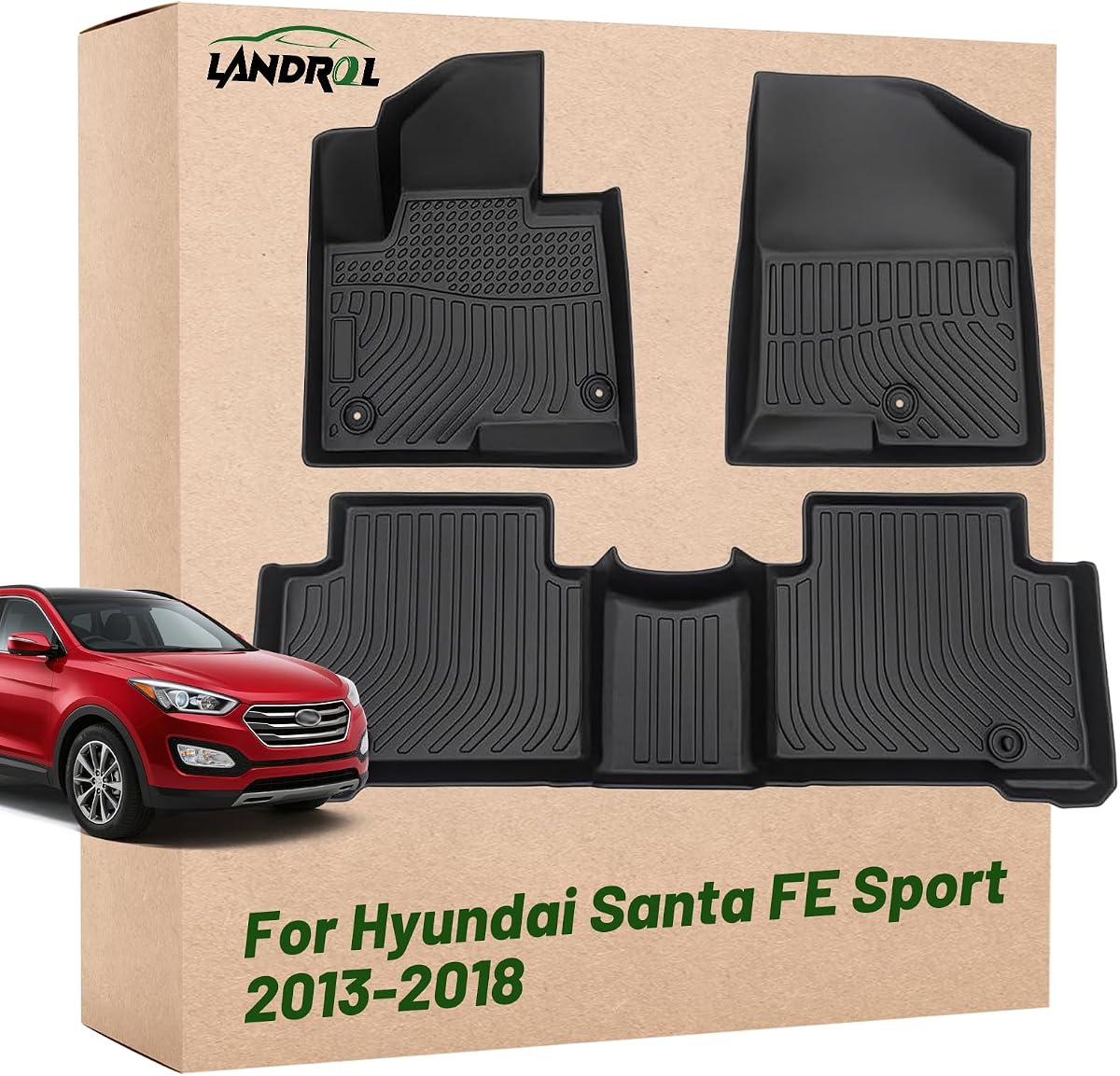 Car Floor Mats Replacement for Hyundai Santa FE Sport 2013-2018 (Only Fit 5-Passenger Model) Heavy Duty Custom Fit All Weather Protection Carpets Coverage Accessories for Dad