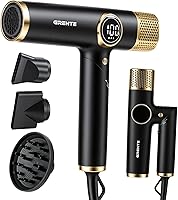 Grente Foldable Hair Dryer: 110,000 RPM High-Speed Negative Ion Motor, 4 Heat/3 Speeds, Lightweight Travel Dryer w/ Magnetic Attachments
