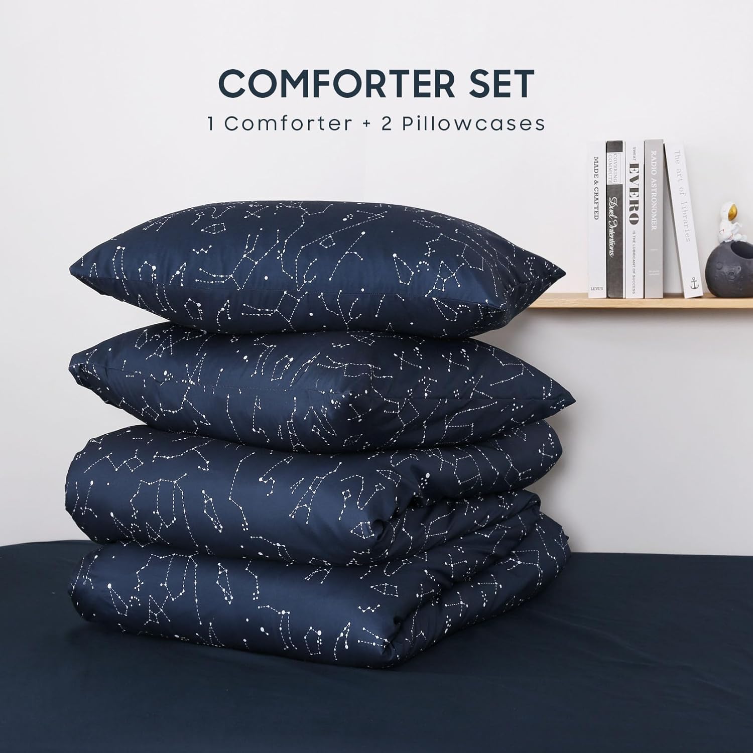 Wake In Cloud - Constellation Comforter Set, Celestial Space Star Galaxy Astrology, Soft Lightweight Bedding for Teen Kids Boys Girls, 3 Pieces, Navy Blue, Twin/Twin XL Size - Image 2
