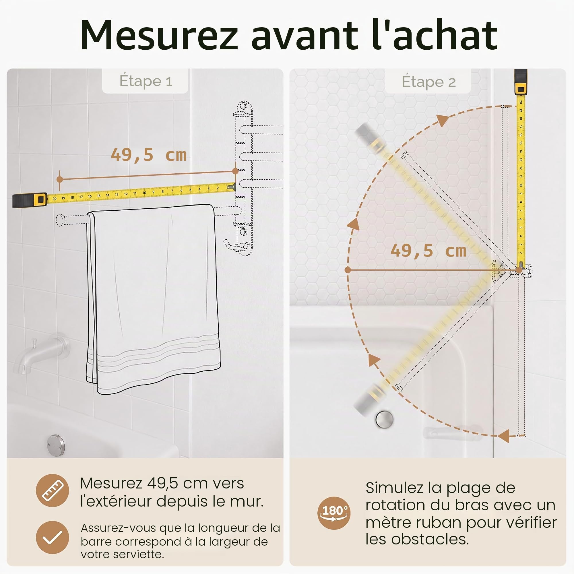 KES Porte Serviettes Pivotante Porte-Serviettes Murale 4 Bras Acier Inoxydable SUS304 Seche Serviette Barre 50 CM Support Brossé, A2103S4L50-2