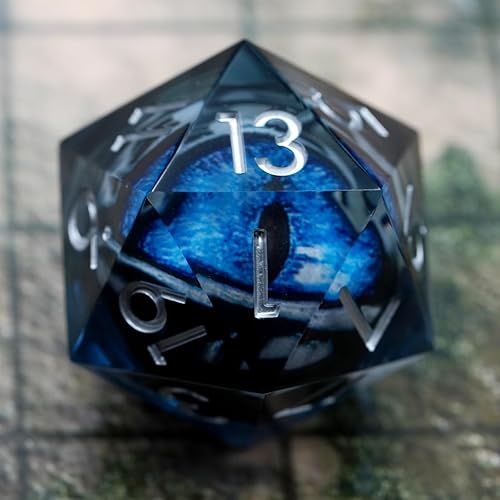 Miniatura 8 de Dados Dungeons and Dragons DND D20, juego de dados de núcleo líquido para ojos D&D de 1.316 pulgadas (1.299 in), gran borde afilado con funda de