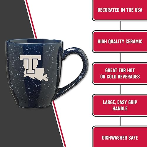 Miniatura 6 de Rico Industries NCAA Louisiana Tech Bulldogs - Taza de café de cerámica moteada grabada con láser de 16 onzas, color azul marino