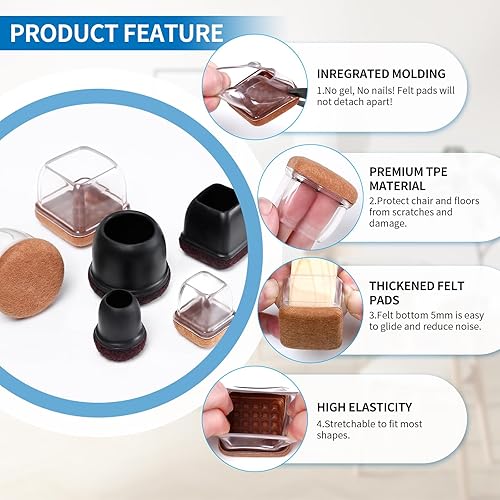 Miniatura 7 de 32 protectores de suelo de silicona transparente para patas de silla, protectores de suelo para silla, almohadillas de fieltro para muebles, fundas