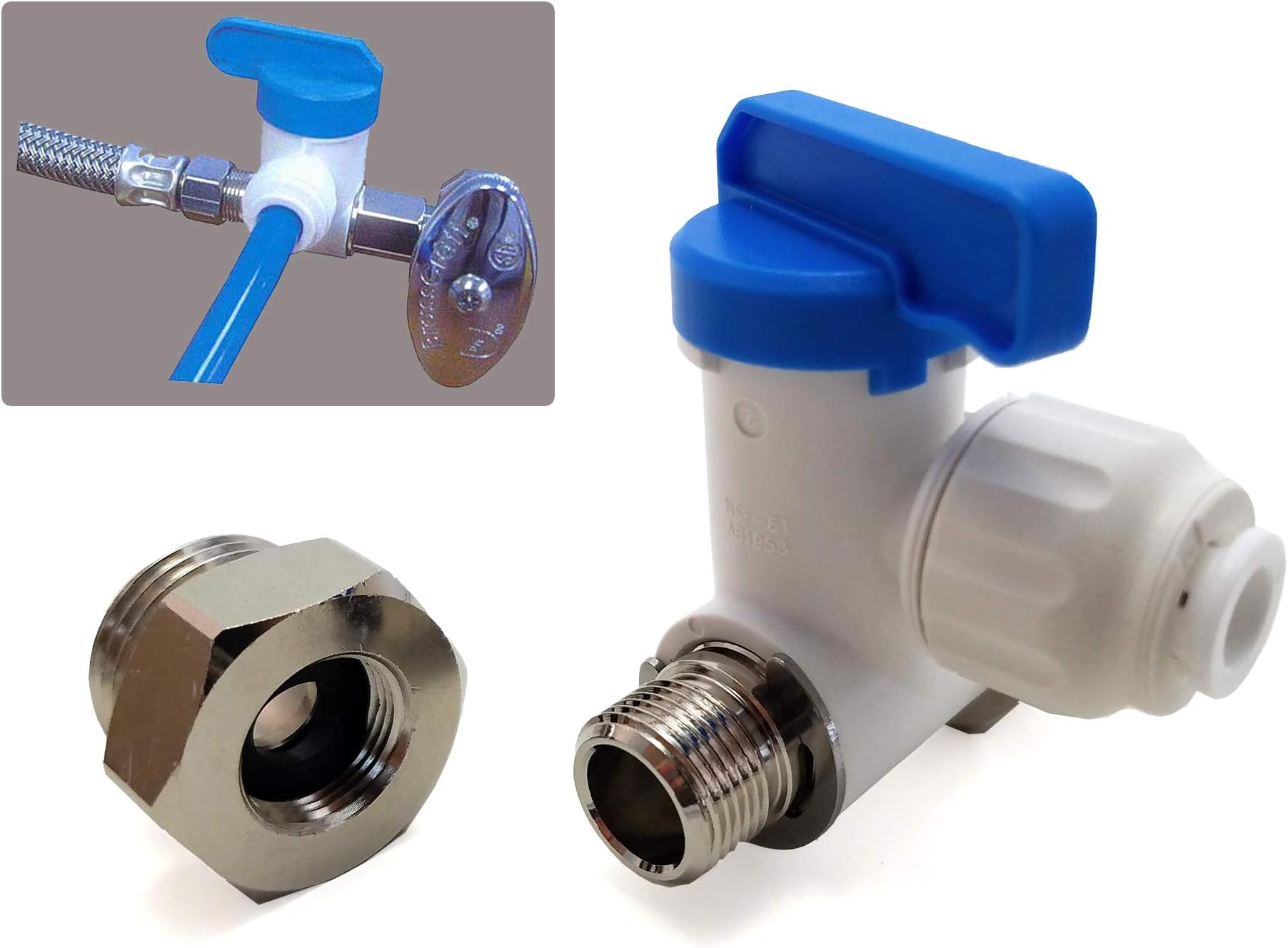 TOTOMO 1/4"OD Push Fit Angle Stop Adapter Valve - Fits both 3/8" & 1/2" Under Sink Cold Water Supply Diverter for RO Water Purifier System, Coffe Brewer, Ice Maker