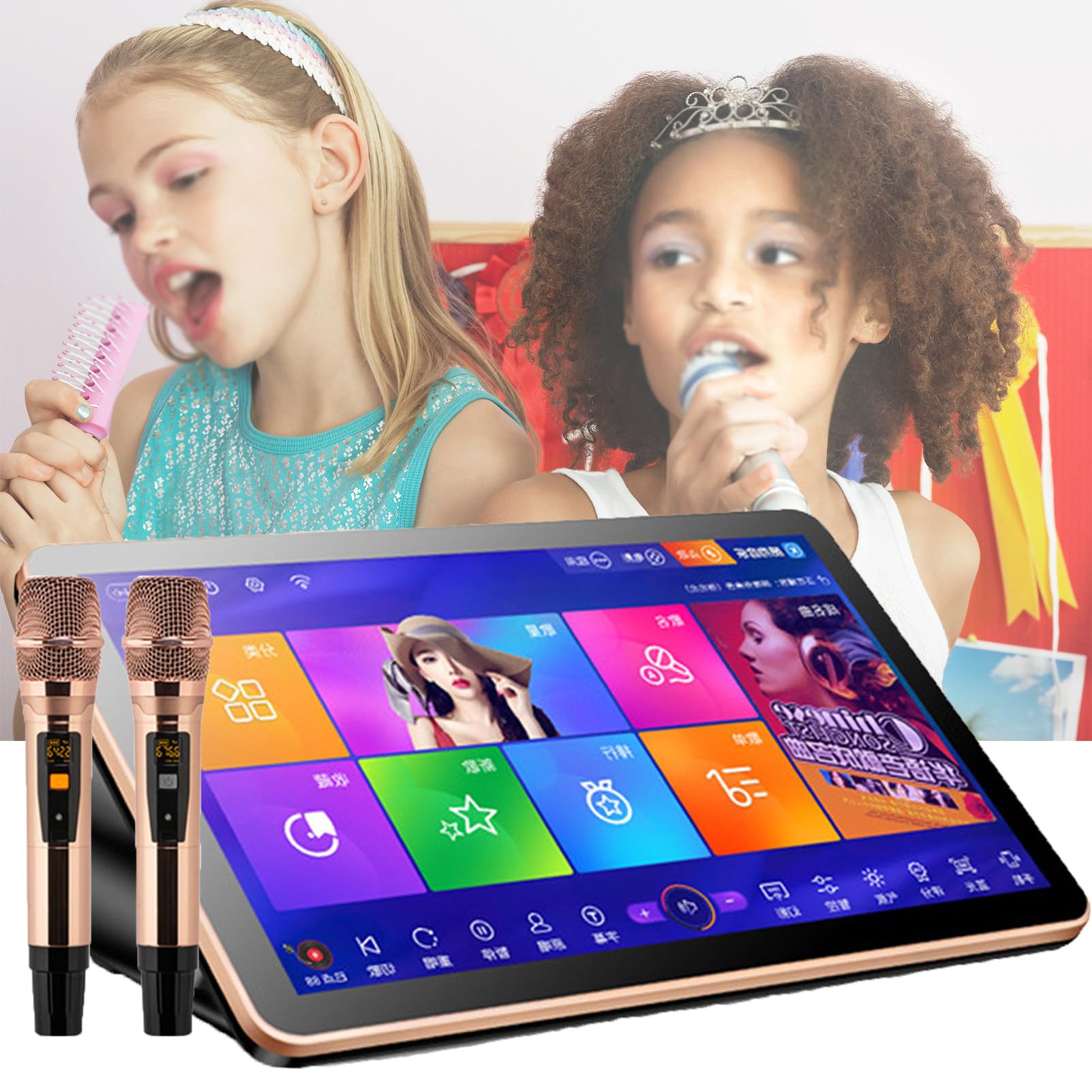 Macchina per karaoke portatile, lettore karaoke tutto in uno con schermo di visualizzazione dei testi da 18,5 pollici, app YouTube di tipo desktop online per feste in famiglia al bar, nero-3 TB