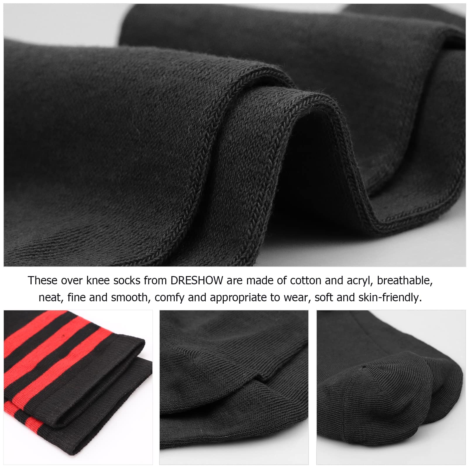 DRESHOW 6 Pairs High Thigh Socks Striped Over Knee Thin Tights Long Stocking for Women Leg Warmer