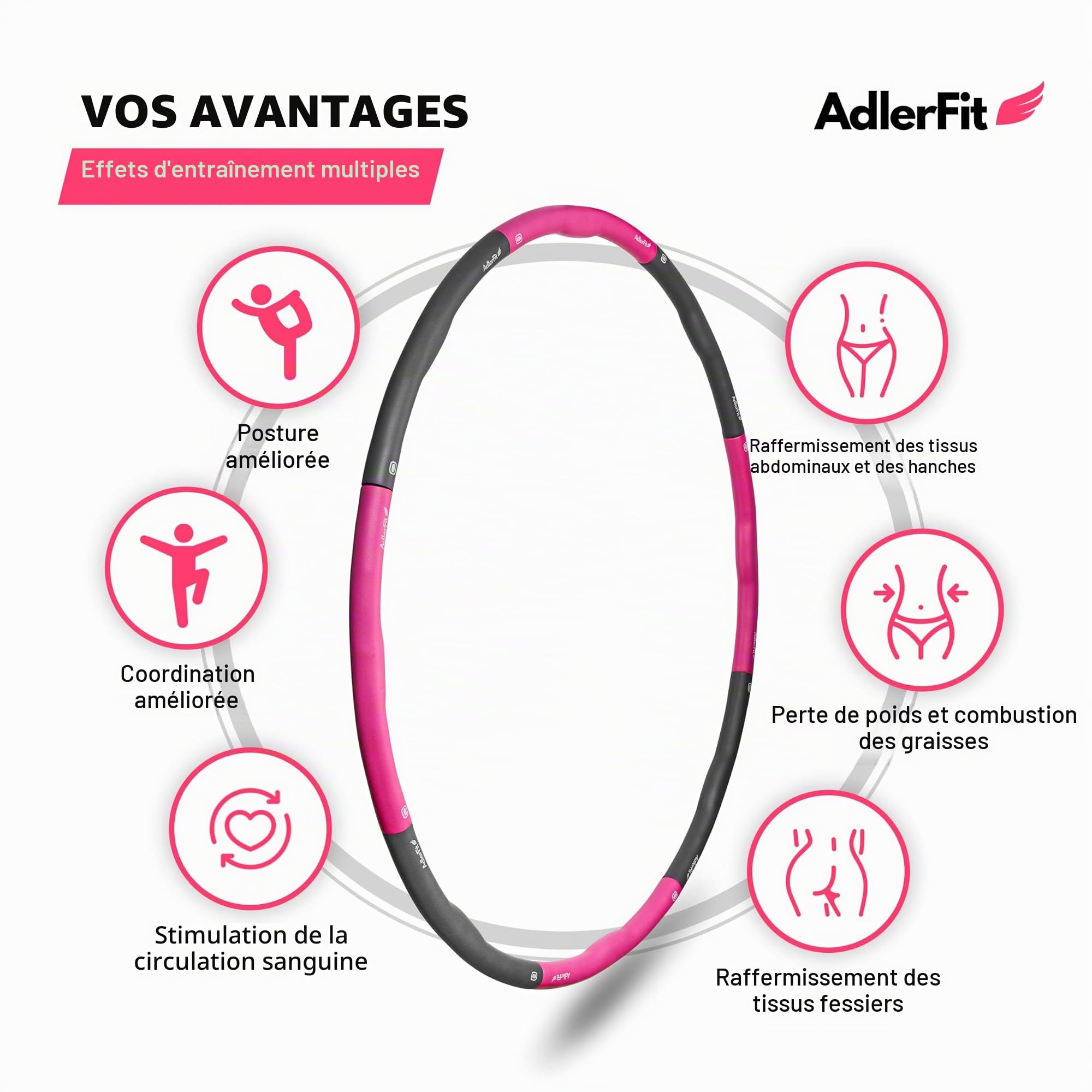 Cerceau de fitness pour adultes et enfants - Pour perdre du poids - 1,2 kg - Jusqu'à 100 cm de diamètre - Pour débutants, avancés et professionnels - Pour entraînement intense