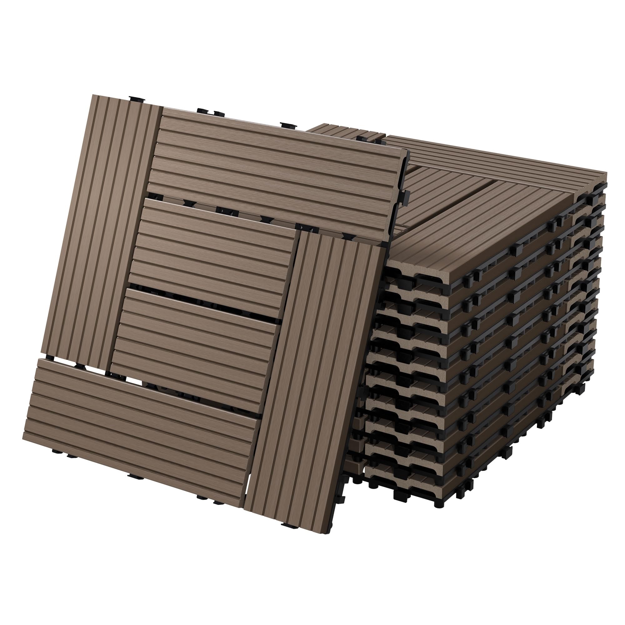 ECD Germany Plytki Tarasowe WPC 30x30 cm 22 Szt 2m² Ciemnobrazowy Mozaika o Wygladzie Drewna Podloga z Systemem Click i Drenazem Panele Tarasowe na Balkon i Ogród Latwy Montaz Odporne na Warunki