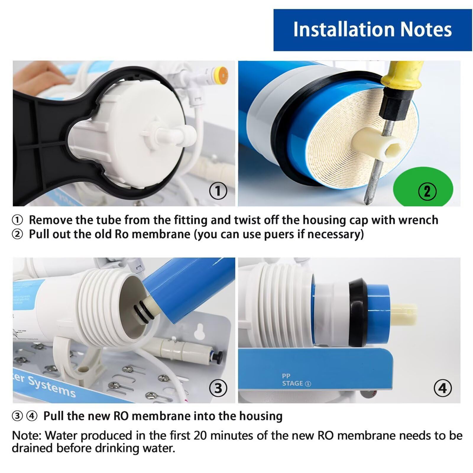 RO-Membran 3013-400 GDP, Umkehrosmose Membran Ersatz Für Home Umkehrosmosewasserfilter, Umkehrosmose Filter Universal Kompatible, Osmoseanlage Water Filter Osmoseanlage Trinkwasser