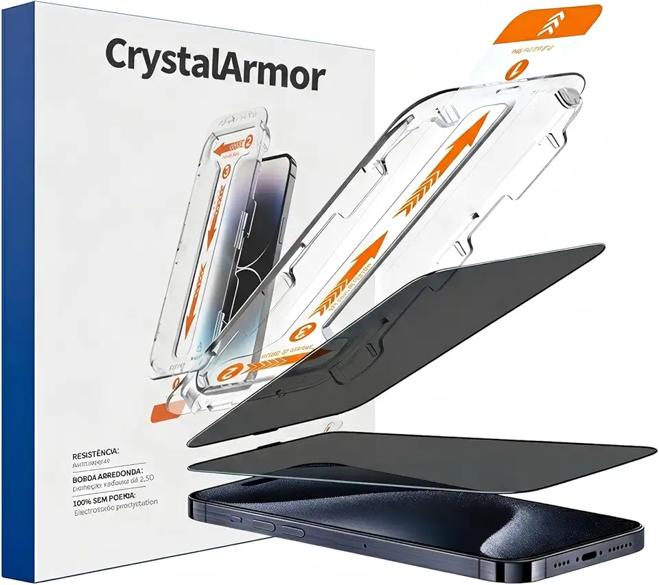 Crystal Armor Película de Vidro Temperado para iPhone 16 Aplicador, 6,1 Polegadas, 9H, Resistência a Riscos, com Ferramenta de Instalação, Pacote com 2 (Proteção da privacidade, iPhone 16)