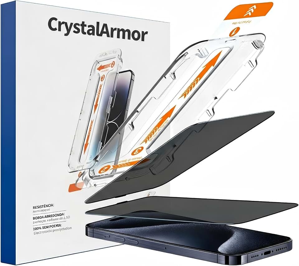Crystal Armor Película de Vidro Temperado para iPhone 15 Pro Max, 6,7 Polegadas, 9H, Resistência a Riscos, com Ferramenta de Instalação, Pacote com 2 (Proteção da privacidade, iPhone 15 Pro Max)