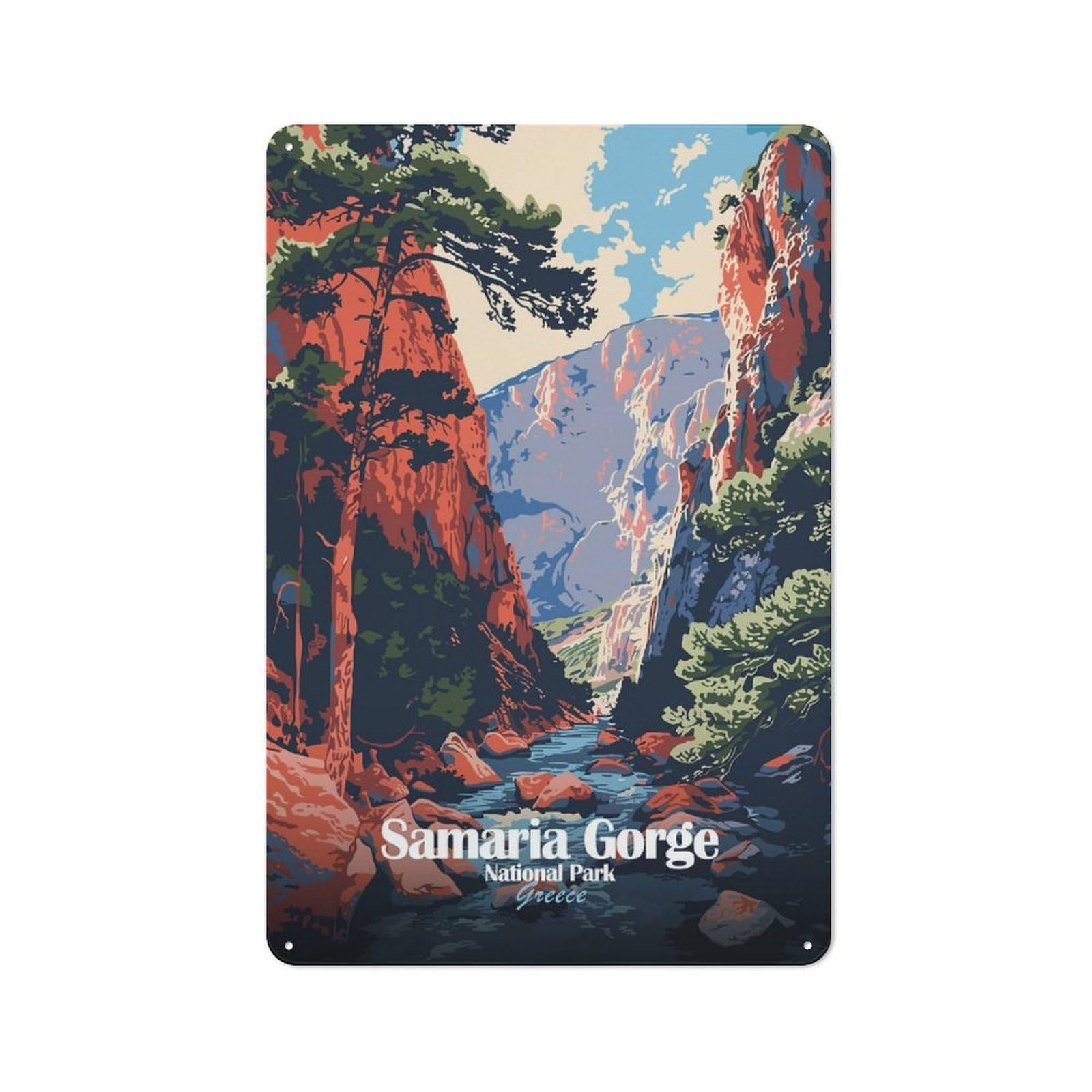 Junmoney Style-24 Samaria Gorge National Park Greece Retro-Style Tin Wall Plaque 30X20cm For Café Or Home Bar, For Themed Interiors In Cafés And Home Bars