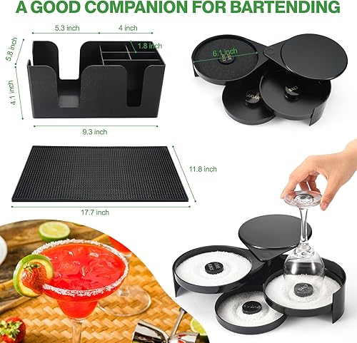 Miniatura 4 de Bartending Supplies - Bandeja de decoración de tapete de barra de 18 x 12 pulgadas con tapa, barra de 3 niveles, borde de vidrio, 2 botellas de