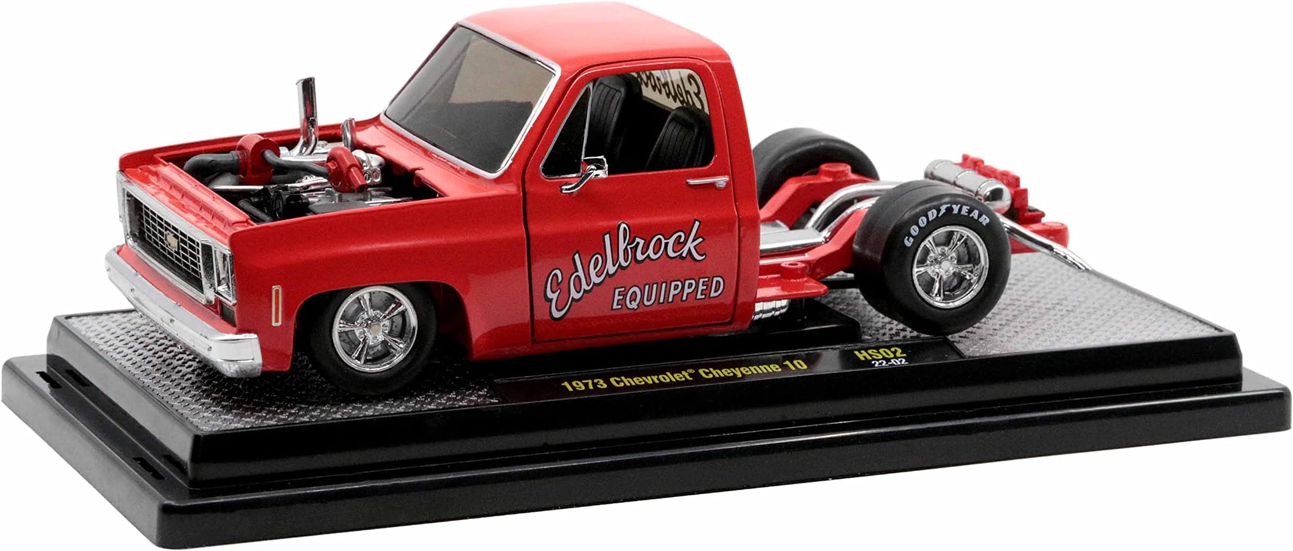 M2 Machines 1973 Chevy Cheyenne Super 10 Square Body Bedless Truck Bright Red w/Graphics Ltd Ed to 3550 pcs 1/24 Diecast Model Car 40100-HS02