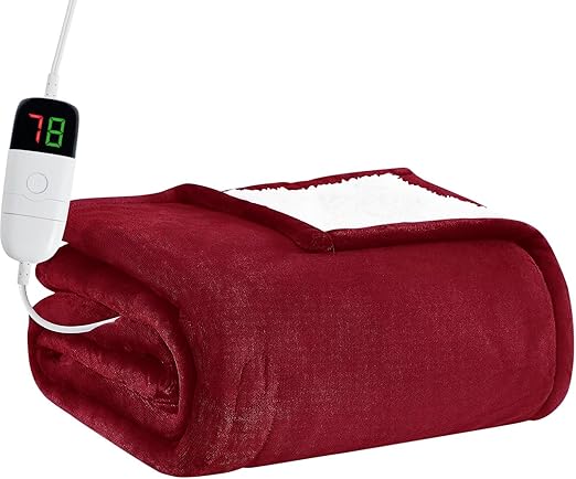 BOMOVA Heated Electric Blanket Twin - 62" x 84" Heating Blanket with 10 Heating Levels & 8 Hours Auto Off, Warm Flannel Blanket with Over-Heat Protection, for Women, ETL & FCC Certified