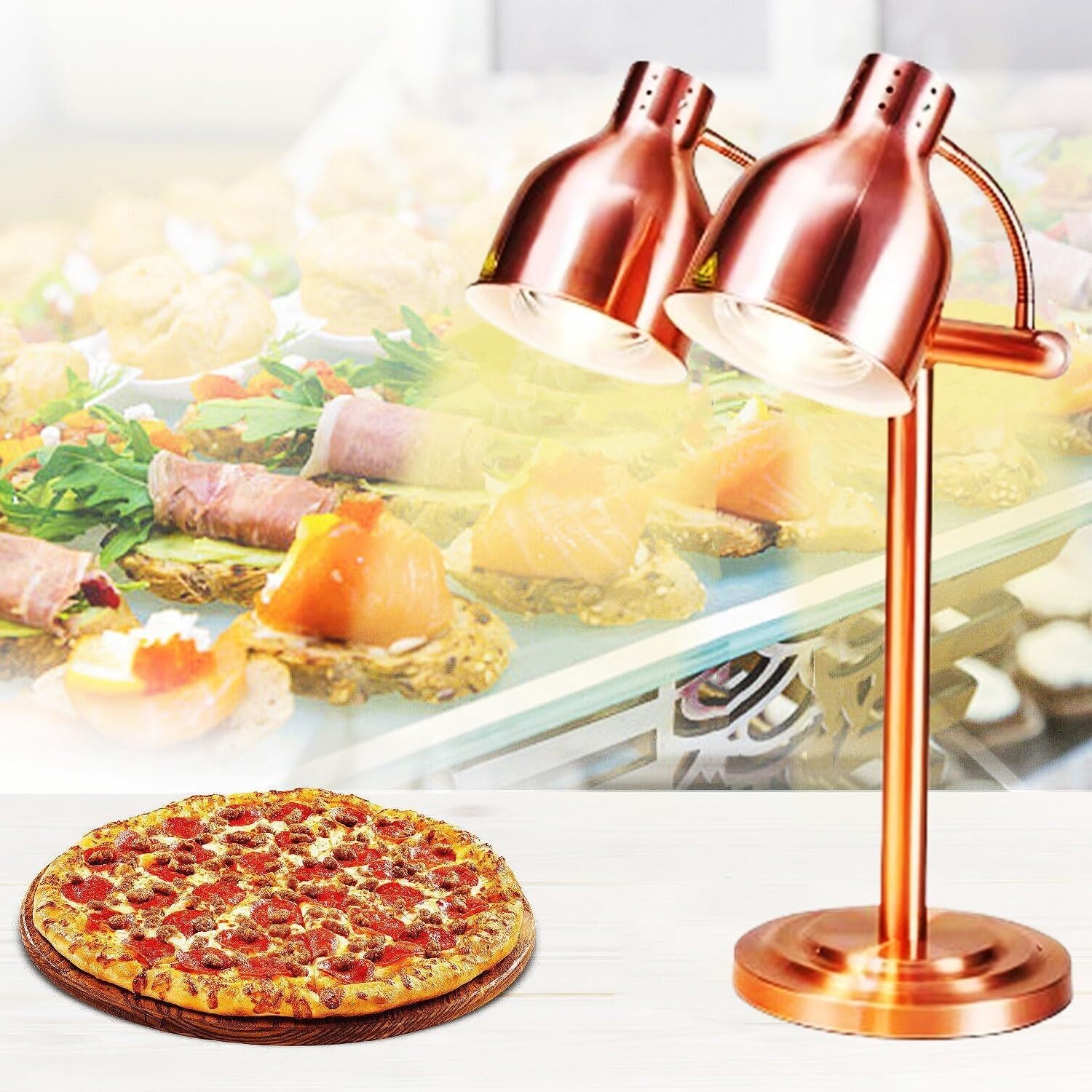 Lampe chauffante double tête infrarouge inox pour buffet