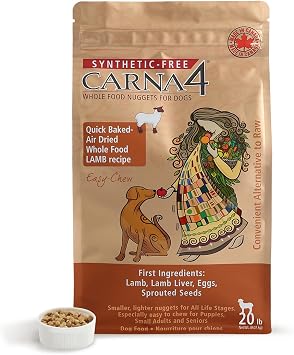 CARNA4 Air Dried Dog Food, Lamb Recipe, 20 Pound | Pastured Lamb, Liver & Sprouted Seeds, Quick-Baked & Never Extruded, Easy-Chew, No Synthetic Vitamins or Minerals