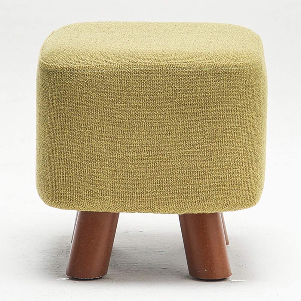 GHFXSCV Linen Pouf, Small Footrest & Seat, Solid Wood Upholstered Stool, Versatile Green for Living Room, Entryway, 28x28x28 cm (11x11x11 inches)