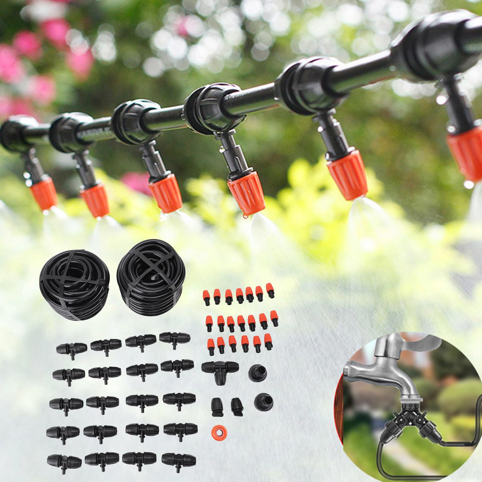 Kit di Irrigazione a Goccia, di Irrigazione per Piante con Tubo da 8/12 65,6 Piedi e Connettore Rapido, Attrezzatura di Irrigazione Automatica per Serra da Giardino, Aiuola