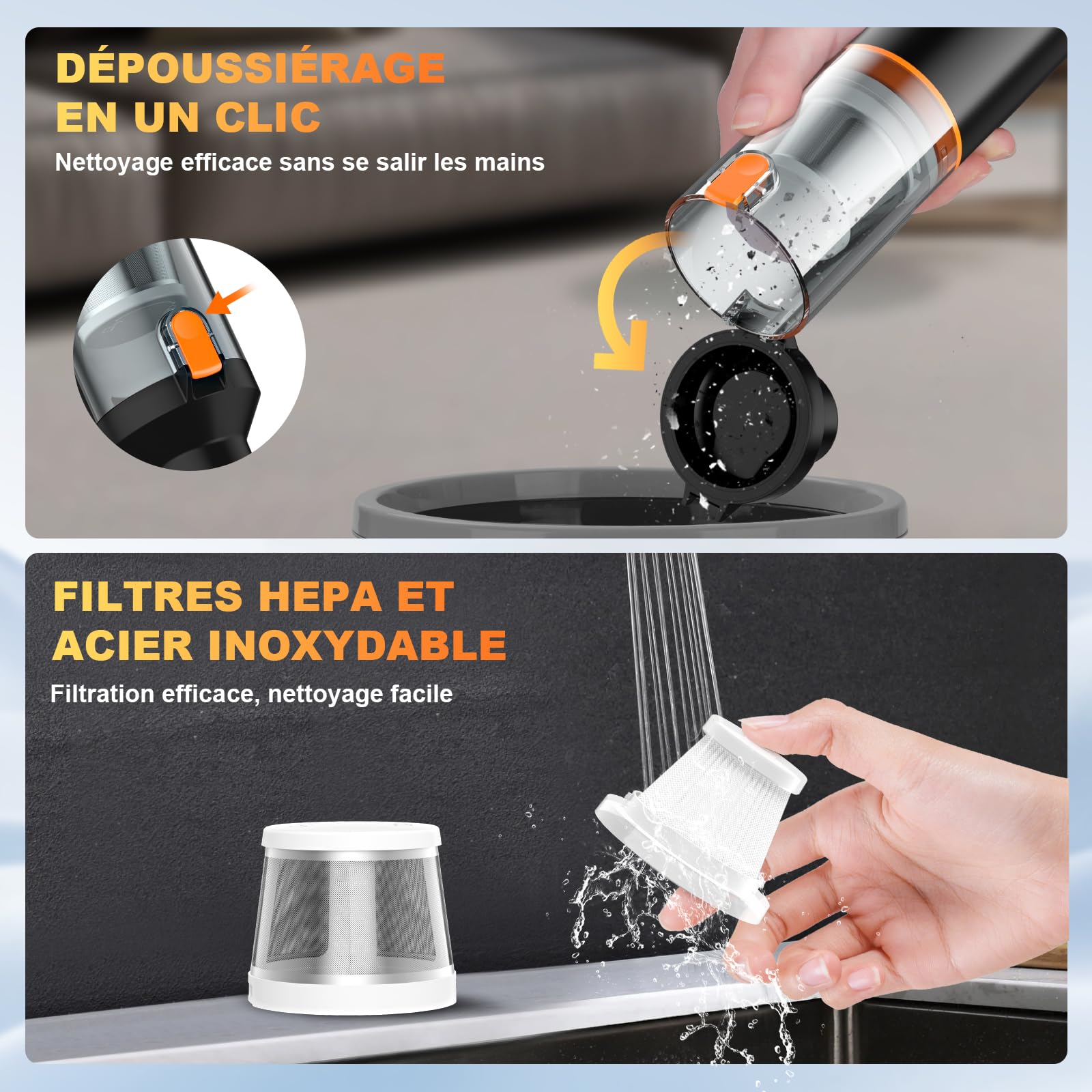 Aspirateur à Main Rechargeable, Aspirateur Voiture 4 en 1 Puissant 30000 PA Aspirateur à Main sans Fil 3 Vitesses 280 000 TR/Min pour Voiture,PC,canapé, Bureau, Maison et Nettoyage des Poils d'animaux