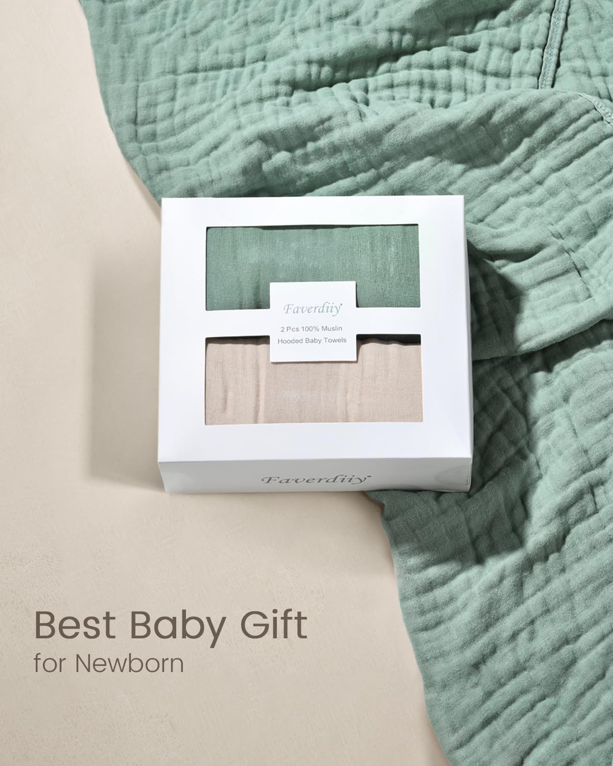 Toallas de bebé con capucha para recién nacido, 35 x 35 pulgadas, paquete de 2 toallas de baño 100% muselina de algodón, toallas de playa suaves con capucha para bebés, niños pequeños y