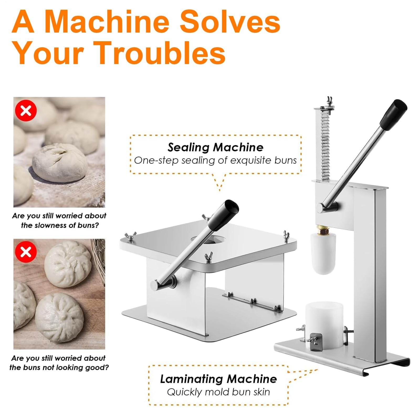 Machine à brioches manuelle, semi-automatique en acier inoxydable, avec presse à pâte et 3 moules, facile nettoyer, pour cuisine, cafétéria, maison et commerce.