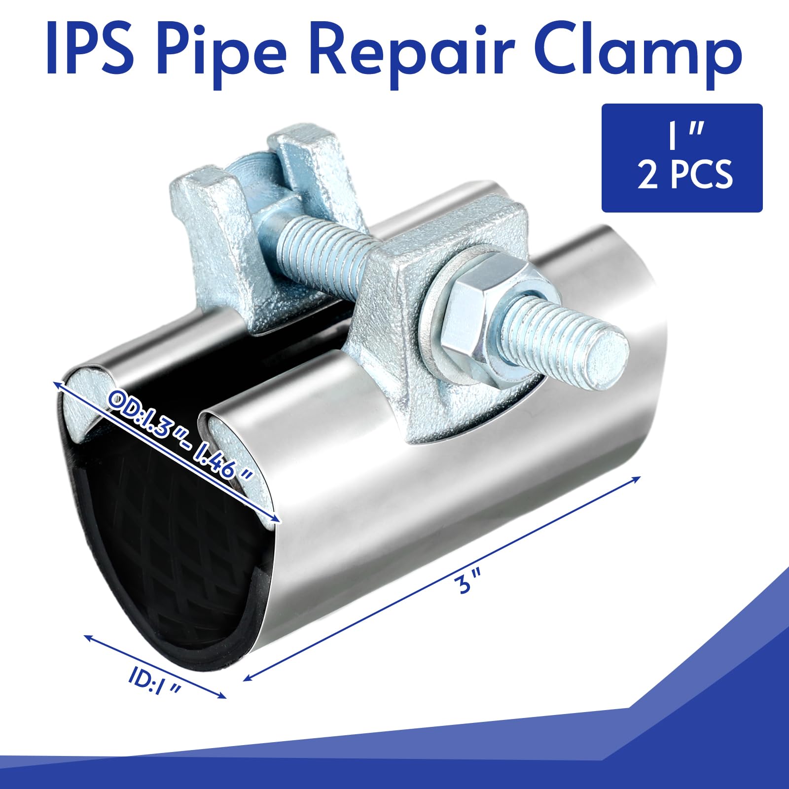 Tandefio Abrazadera de reparación de tuberías IPS, 3 pulgadas de longitud, abrazadera de tubo de acero inoxidable 304 para parches y reparación de tuberías con fugas, adecuada para tubos de cobre,
