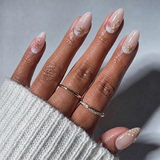 30 Press On Nails Short French Nails Pink Flowers Nails Set DIY