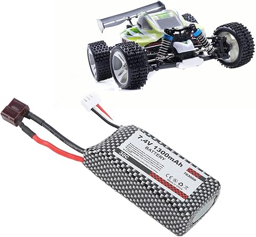 Miniatura 4 de AMONIDA Batería de 1300mAh Lipo, alta descarga RC Lipo batería 30C LiPolymer 7.4V recargable TPlug 1/16 RC
