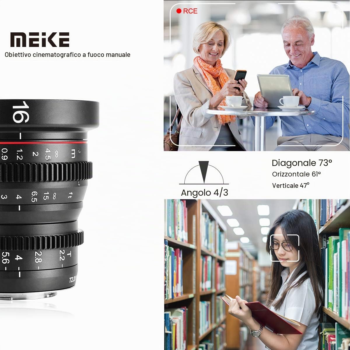 MEKE Obiettivo mini Cine 4K T2.2 da 16 mm con grande apertura, messa a fuoco manuale, bassa distorsione, per Micro Quattro Terzi M4/3 MFT, compatibile con fotocamere Olympus/Panasonic Lumix e BMPCC 4K