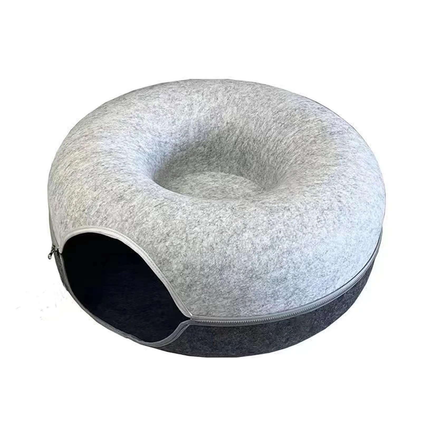 Generisch Katzenbett Donut-Haustier-Katzentunnel, interaktives Spielspielzeug, Katzenbett, Dual-Use-Frettchen, Kaninchen-Betttunnel, Innenspielzeug, Katzenhaus, Kätzchen-Trainingsspielzeug(White)
