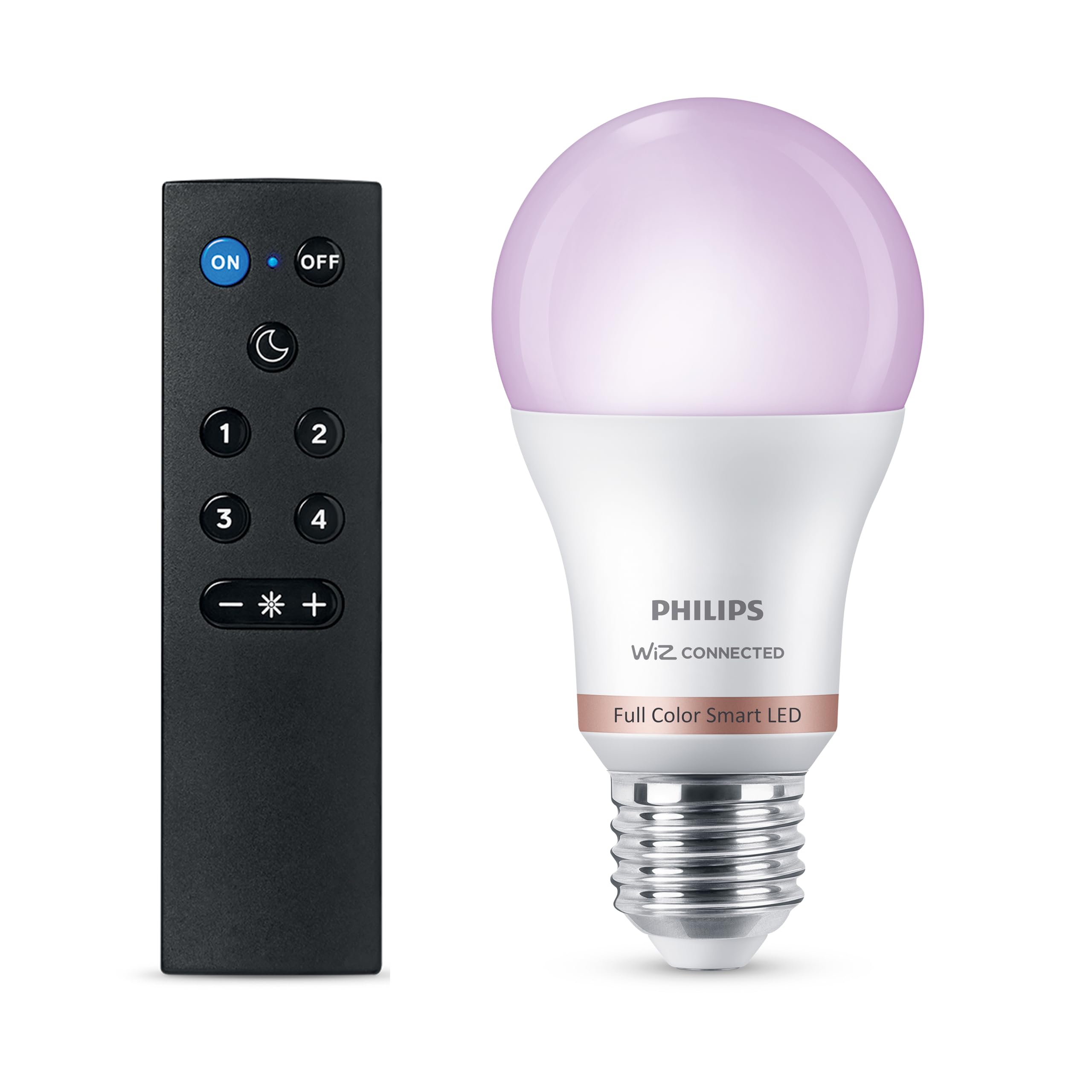 Philips Smart Lighting, Smart LED RGB A60 Bulb with Remote, E27 Base, 806 lm, Color and Tunable White Light 2200-6500 K, Low Dimming, Connected by WiZ, Alexa, Google Home, Apple Home