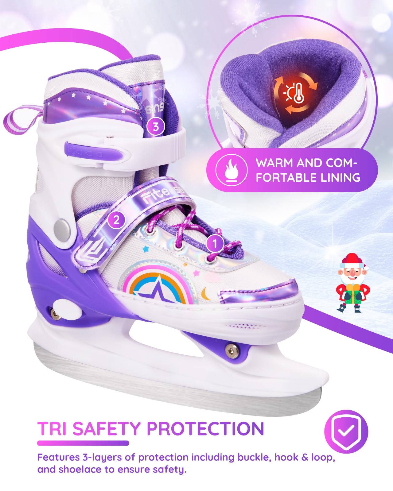 Fitense Patines de Hielo para niños, 4 tamaños Ajustables, Patines de Hielo para niños, Adolescentes, Patines de Hielo para niños y Adolescentes, Patines de Hielo para Principiantes