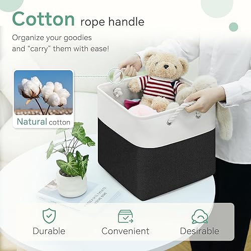Miniatura 5 de FinishingBo Contenedores grandes de almacenamiento de 11 x 11 pulgadas con asas de algodón para armario, estantes, ropa, juguetes, toallas (color