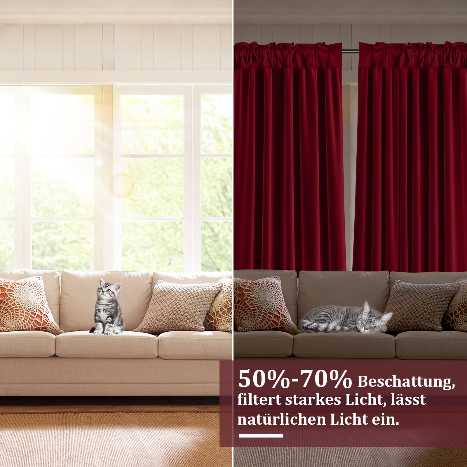 Tende a pannello in velluto 2 pezzi, altezza 274 x larghezza 134 cm, rosso natalizio