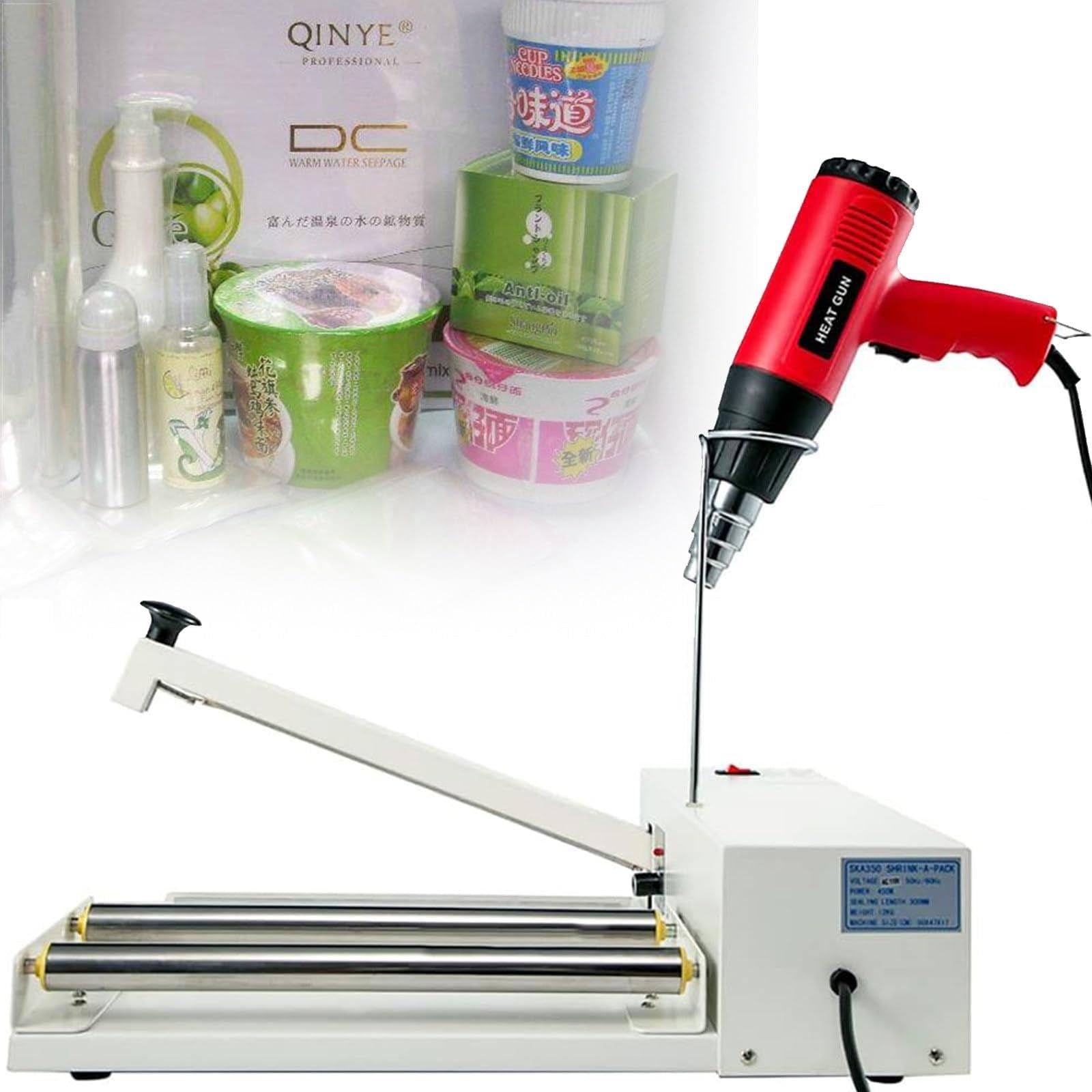 IUokLU 2 In1 Shrink Wrap Machine Heat Sealing Machine Shrink Wrap Sealer With Adjustable Speed Heat Gun 800W Shrink Wrapping Machine-L45cm