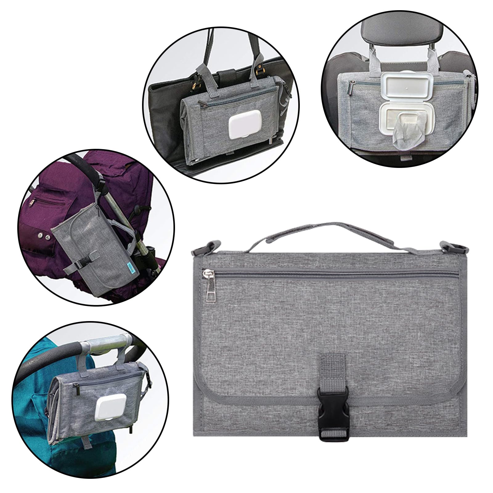 JSTHHTT Fasciatoio Portatile Pieghevole e Impermeabile, Fasciatoio Portatile, Dispenser Salviette e un Comodo Cuscino, Riutilizzabile Lavabile In Lavatrice, Viaggio e Regalo Battesimo (Grigio)