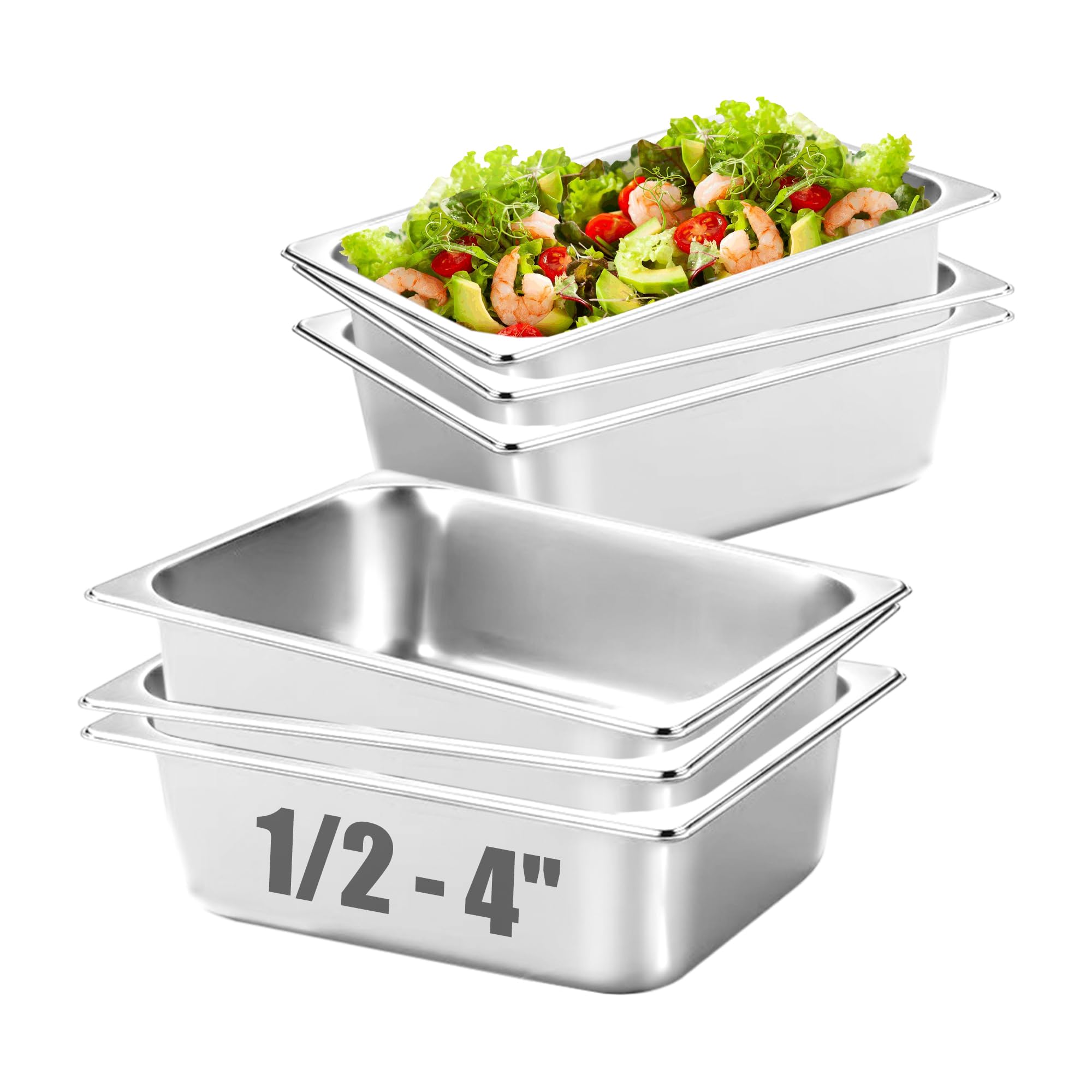 Poêles alimentaires SILUI en acier inoxydable avec une profondeur de 10,2 cm - Lot de 6